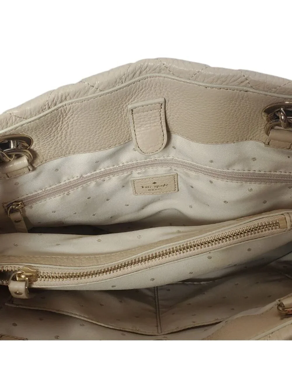 Kate Spade Georgina Quilted Leather W/Chain Link Strap Tote Bag W/Multiple Cream